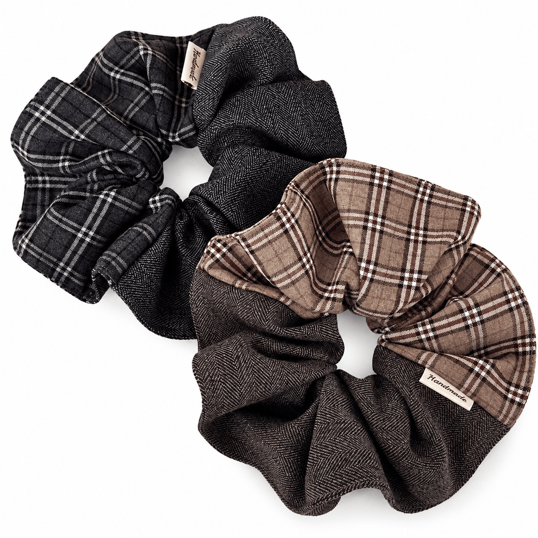 Womens Brown Plaid Patchwork Scrunchie N6K017