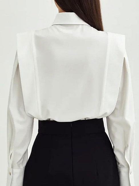 French Style Square Shoulder Shirt Women White N5A598