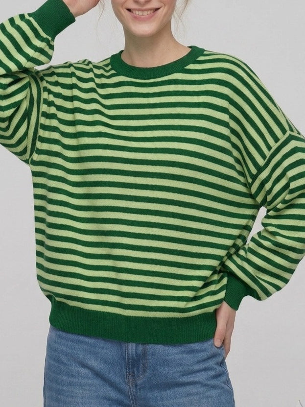 Backless Color Block Stripe Oversized Knit Pullover N6G185