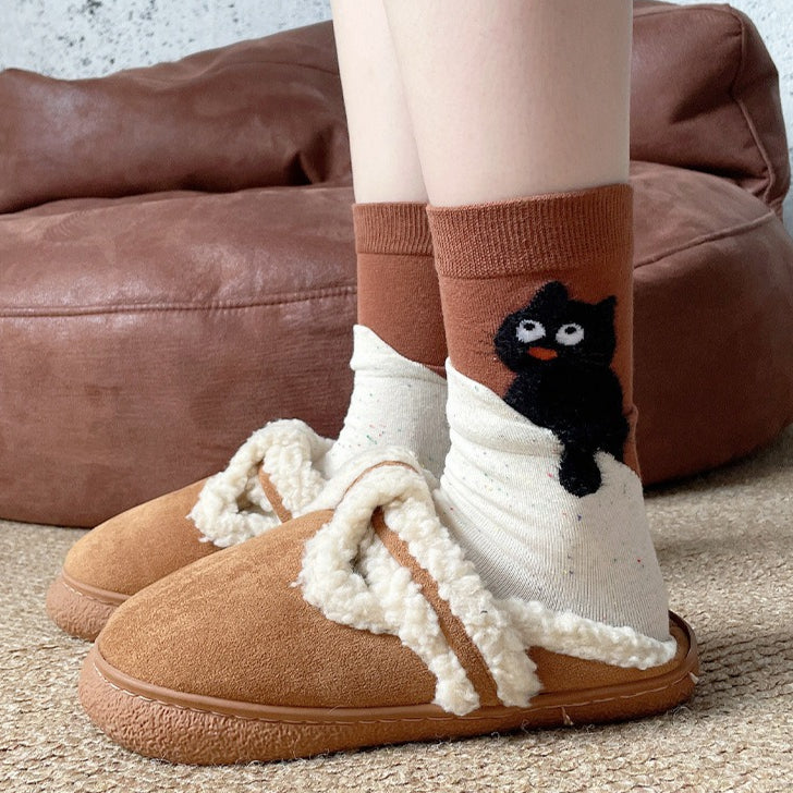 Cartoon Cat Plush Mid-Calf Socks Women Warm N6H002