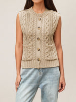 Load image into Gallery viewer, Round Neck Pocket Sleeveless Cardigan Vest Women N6H291
