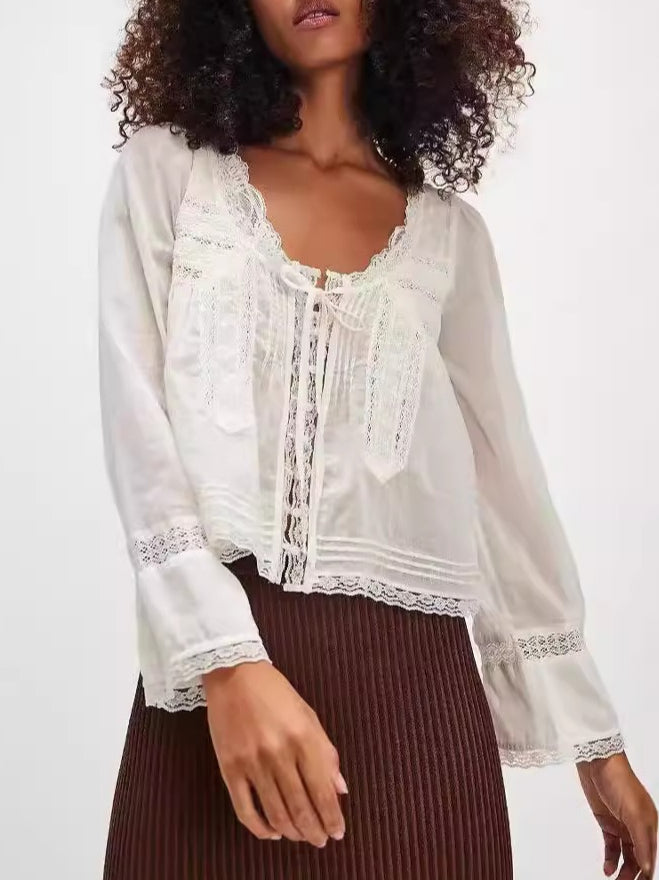 French Lace U Neck Blouse Women N6C097