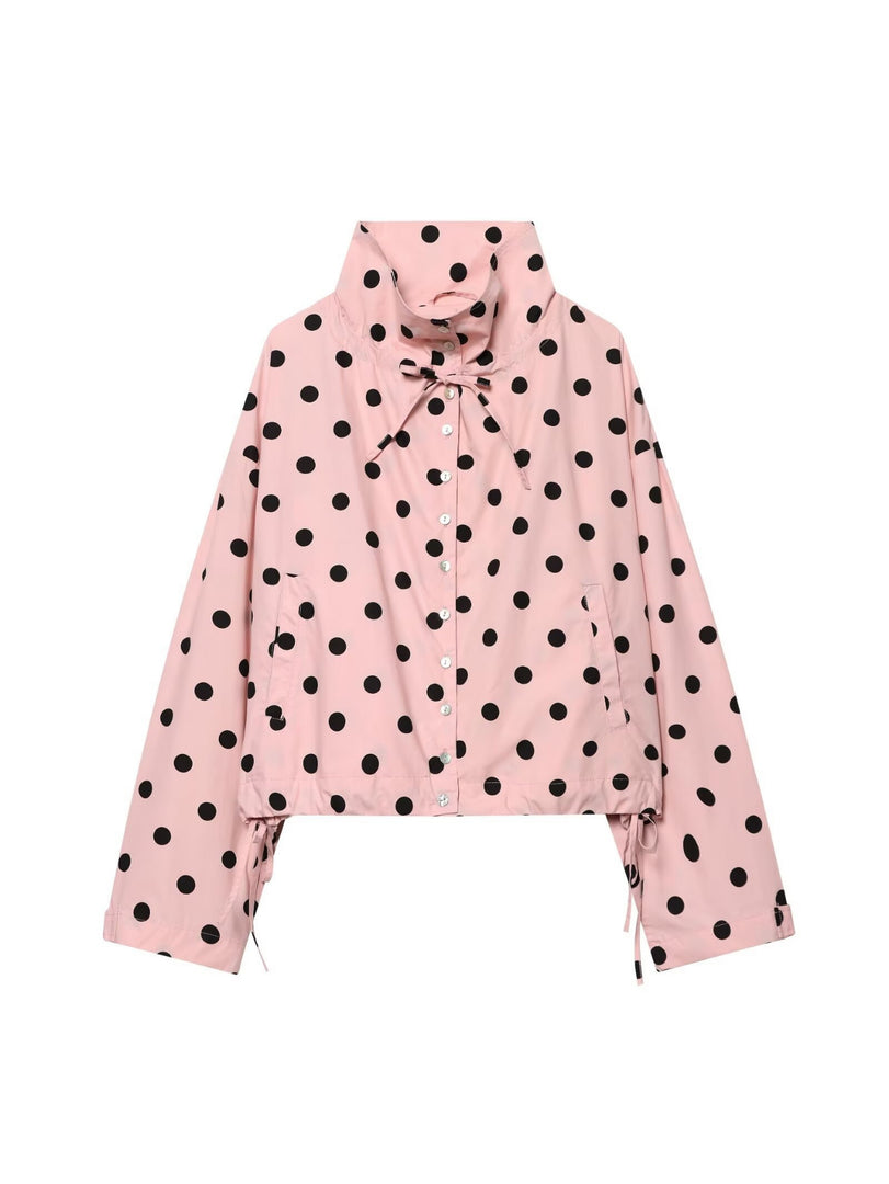 Pink Polka Dot Stand Collar Jacket Women N6C113