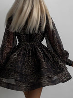 Load image into Gallery viewer, Leopard Print Chiffon Dress with Lapel and Puff Sleeve N6C192