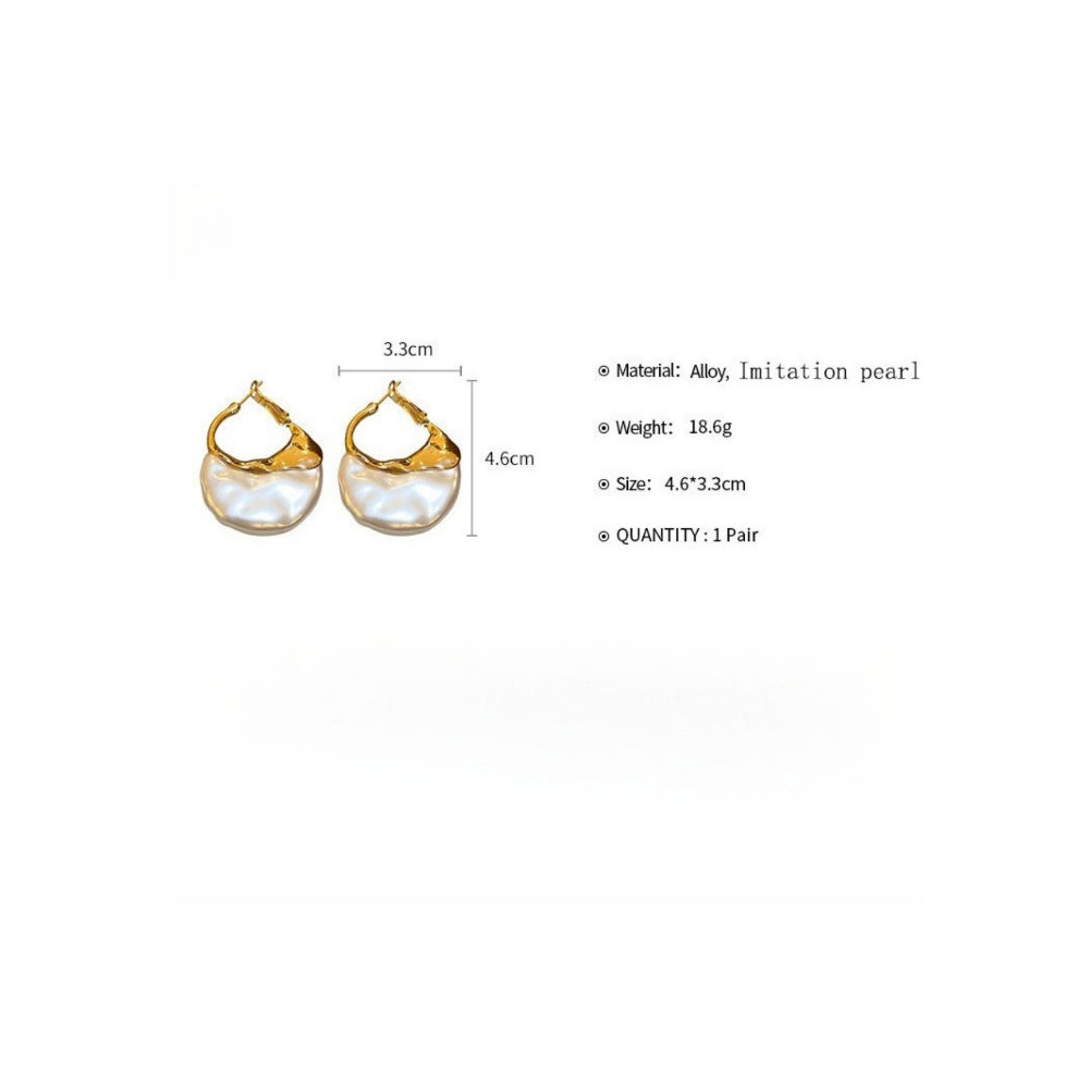 Faux Pearl Bag Shape Silver Stud Earrings Geometric N6H153