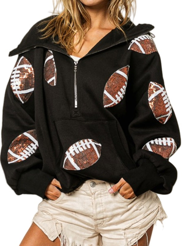 Rugby Sequin Hooded Sweatshirt Women Multiple Colors N5A109