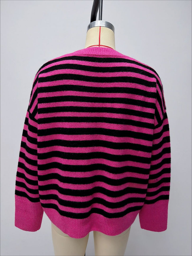 Casual Color Block Stripe Knit Pullover Women N6G187
