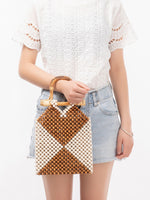 Load image into Gallery viewer, Color Block Wooden Bead Handwoven Tote Bag N6C308