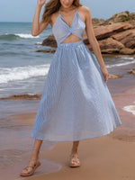 Load image into Gallery viewer, Stripe Open Back Tie Detail Slip Dress Women N6C248