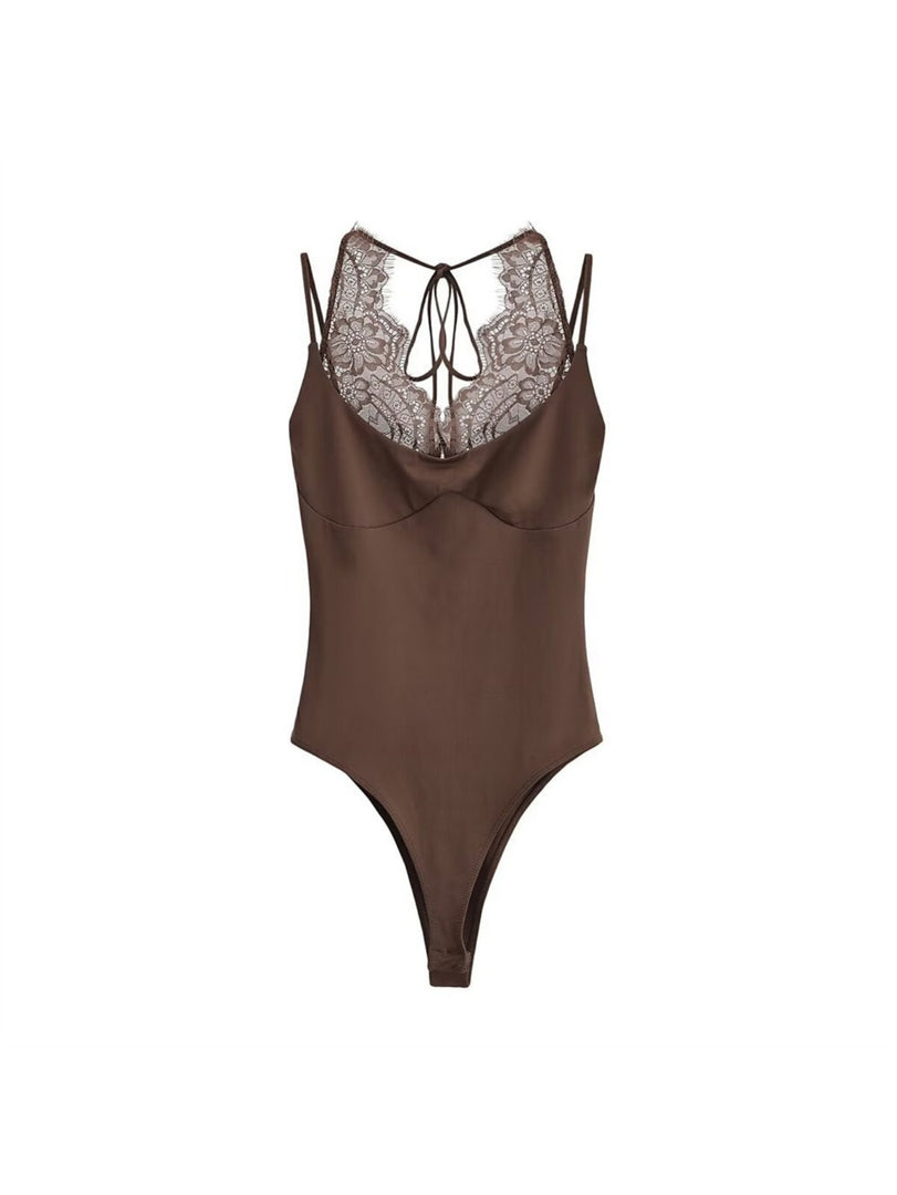 Lace Panel Halter Neck Bodysuit N6F190