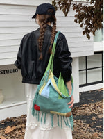Load image into Gallery viewer, Crochet Fringe Color Block Tote Bag Women N6C046