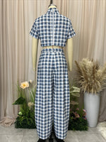 Load image into Gallery viewer, Check High Neck Crop Top and Wide Leg Pants Set  N6D105