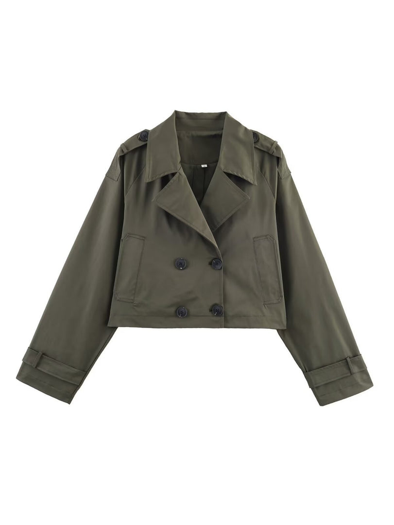 Double-Breasted Lapel Short Trench Coat Women N6G164
