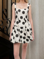 Load image into Gallery viewer, White Mini Polka Dot Square Neck A-Line Dress N6E171