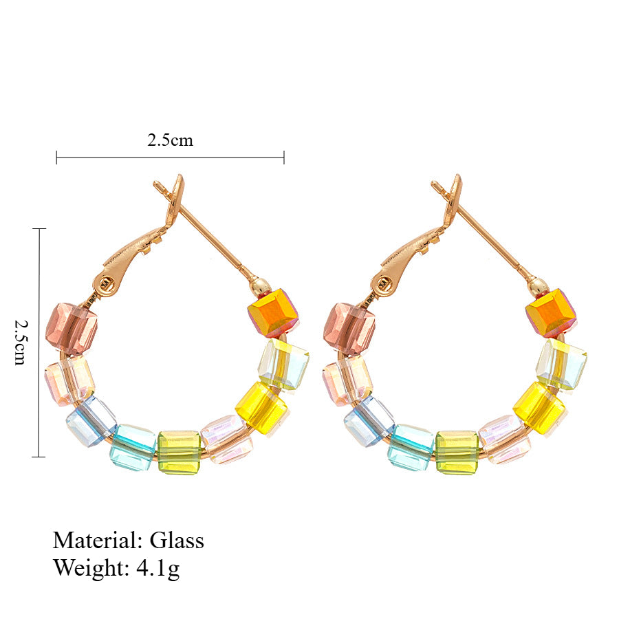 Glass Circular Hoops Silver-Posted Hand Faceted S5P157