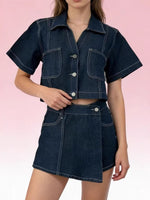 Load image into Gallery viewer, Denim Shirt and Shorts Set Women Relaxed Fit N6D168