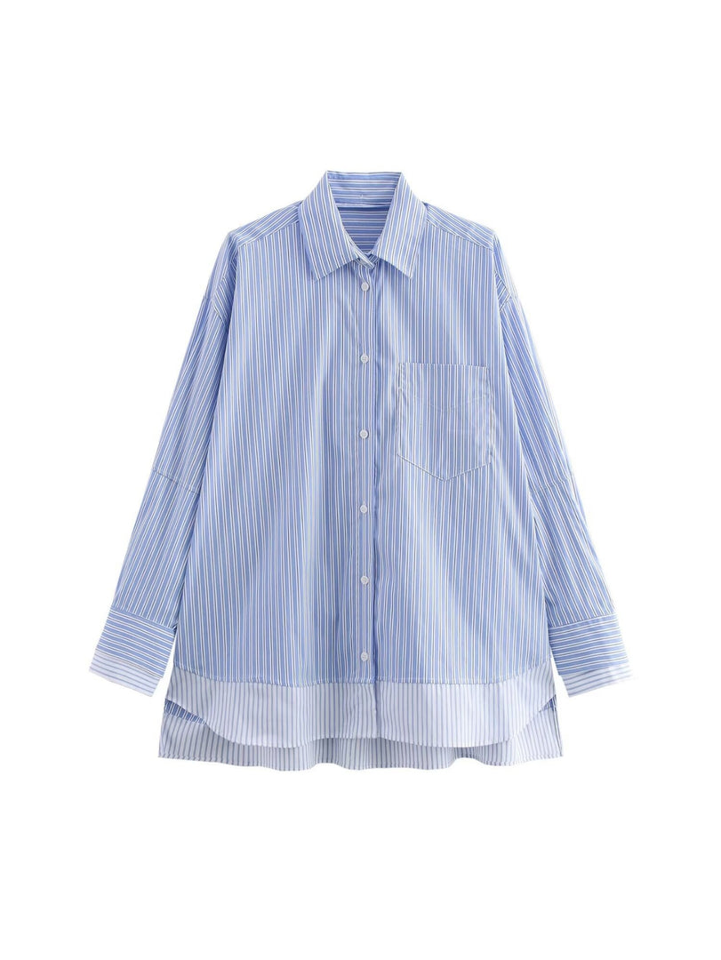Striped Spliced Shirt Open Front Casual N6C093