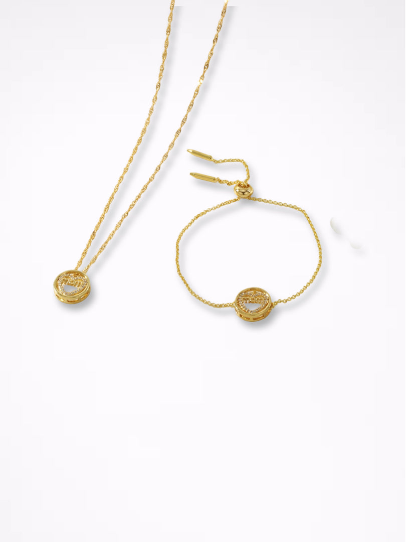 Copper Gold Plated MOM Heart Zircon Bracelet Necklace N6D523