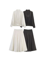 Load image into Gallery viewer, Polka Dot Chiffon Bow Tie Shirt and Skirt Set N6E173