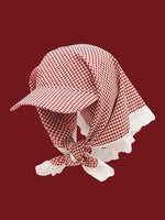 Load image into Gallery viewer, Gingham Lace Trim Headscarf Hat Women N6C365