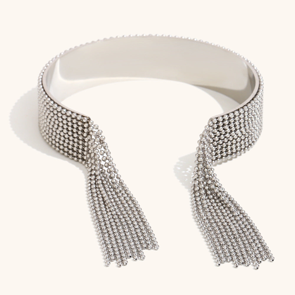 Fringe Cuff Bracelet Steel Gold Plated Rotating Ring S5P246