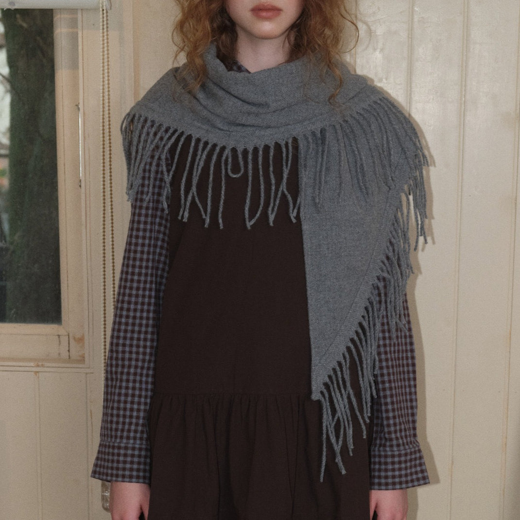 Wool Blend Solid Color Fringe Triangle Scarf N6K237