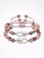 Load image into Gallery viewer, Pink Zebra Stone Beaded Mother Daughter Bracelet Set N6D527