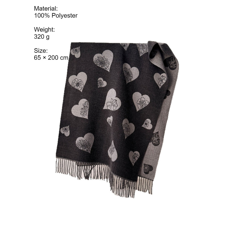 Double-Sided Jacquard Heart Flower Scarf Shawl Women N6H245