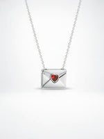 Load image into Gallery viewer, Heart Envelope Locket Photo Necklace Red Zircon  N6C181