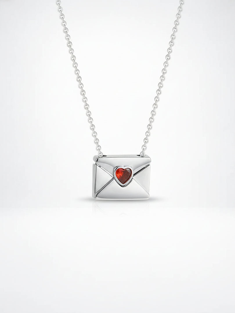Heart Envelope Locket Photo Necklace Red Zircon  N6C181