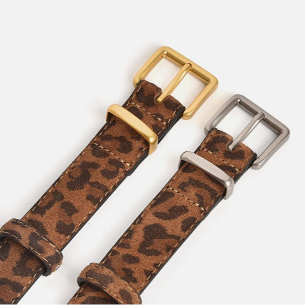 Vintage Leopard Print Genuine Leather Belt Women N6H323