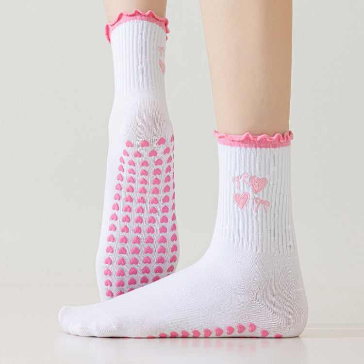 Cartoon Anti-Slip Yoga Socks Women White Mid-Calf N6H004