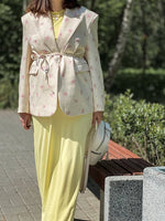 Load image into Gallery viewer, Floral Print Lapel Belted Blazer Women N6D029