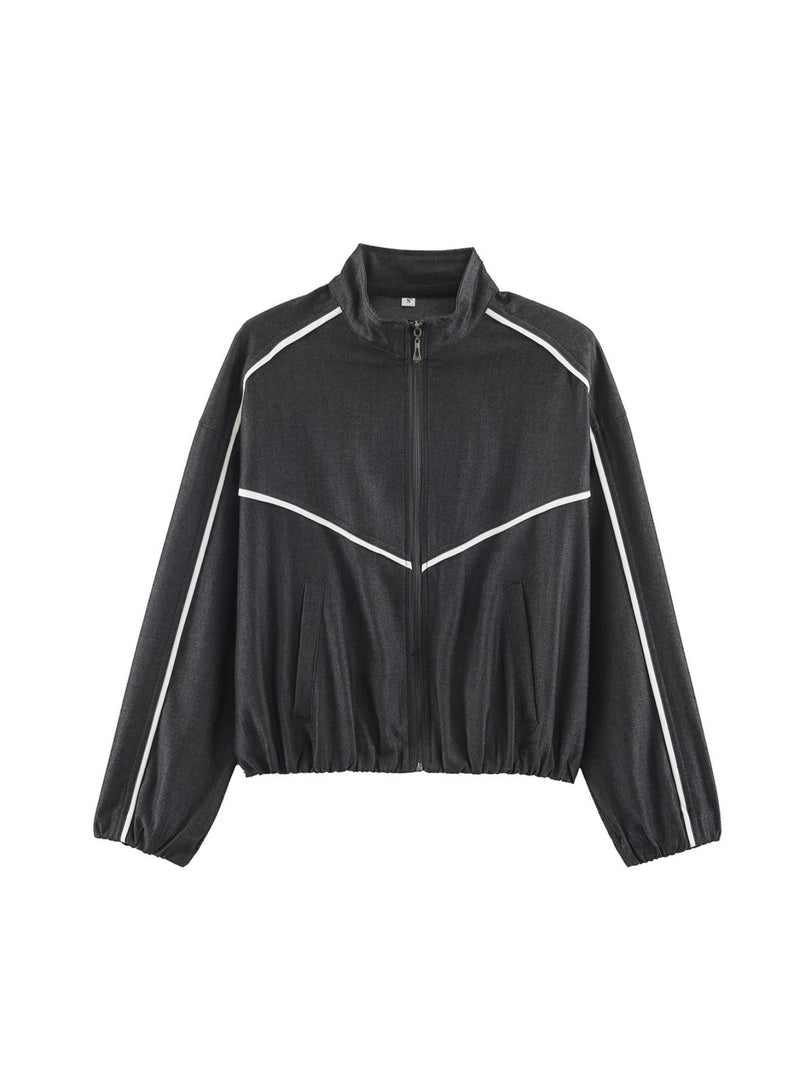 Colorblock Trim Stand Collar Jacket & Pants Set Women N6H129