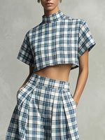 Load image into Gallery viewer, Check High Neck Crop Top and Wide Leg Pants Set  N6D105