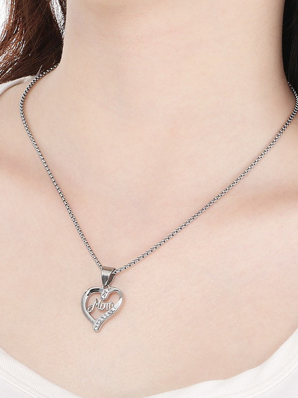 Mom Heart Cutout Pendant Necklace Women N6D519