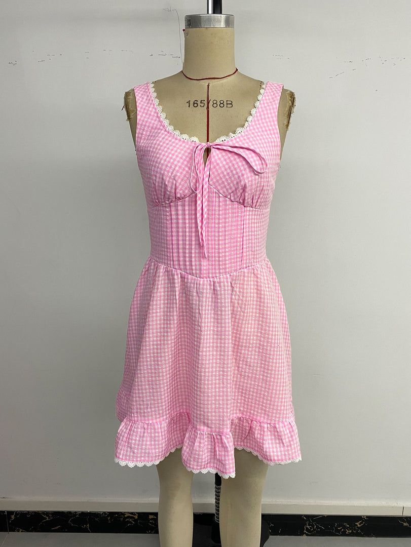 Sweet Ruffle Lace Bow Strapless Dress Women N6E166