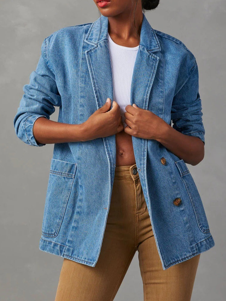 Women's Denim Blazer Jacket Casual Blue N6D066