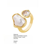 Load image into Gallery viewer, Lava-Texture Pearl Zircon Adjustable Open Ring Women N6H207