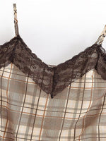 Load image into Gallery viewer, Lace Trim Striped Camisole Top Brown N6F206