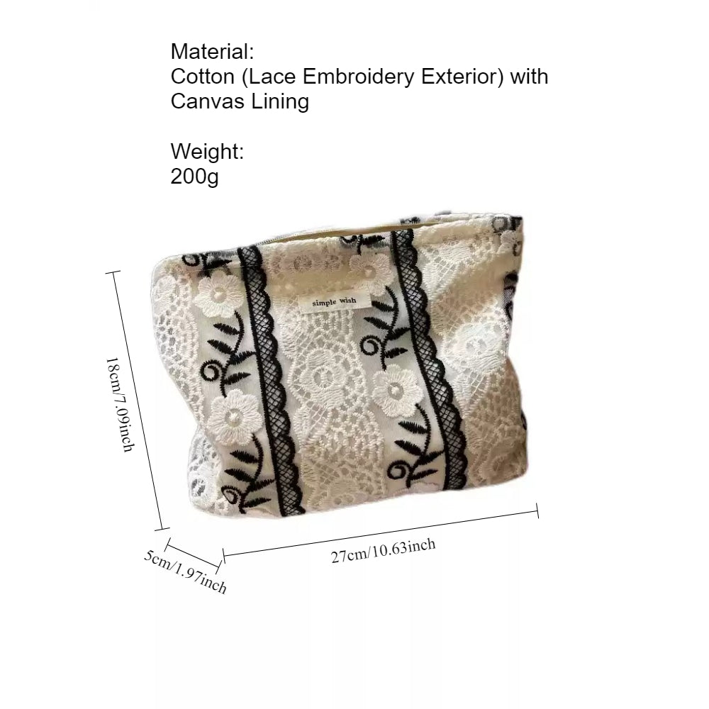 Lace Embroidered Mesh Makeup Bag Floral Storage Pouch N6F106