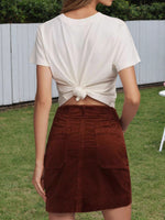 Load image into Gallery viewer, Corduroy Bodycon Mini Skirt Women Red Brown N5A100
