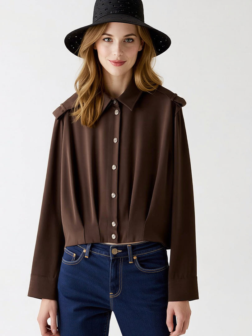 Crop Collar Shoulder Tab Shirt Women N6C114