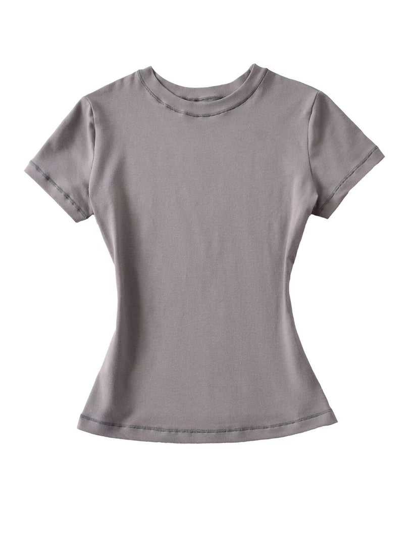 Fitted Round Neck Short Sleeve T-shirt Women N6D086
