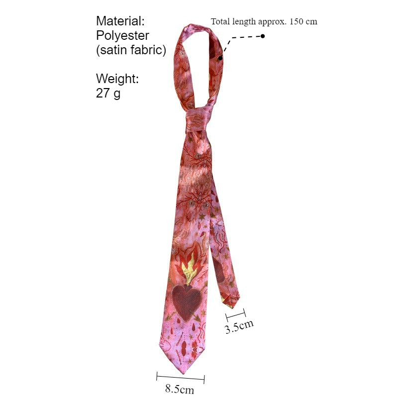 Pink Flame Heart Print Satin Tie Scarf Vintage Art N6G234