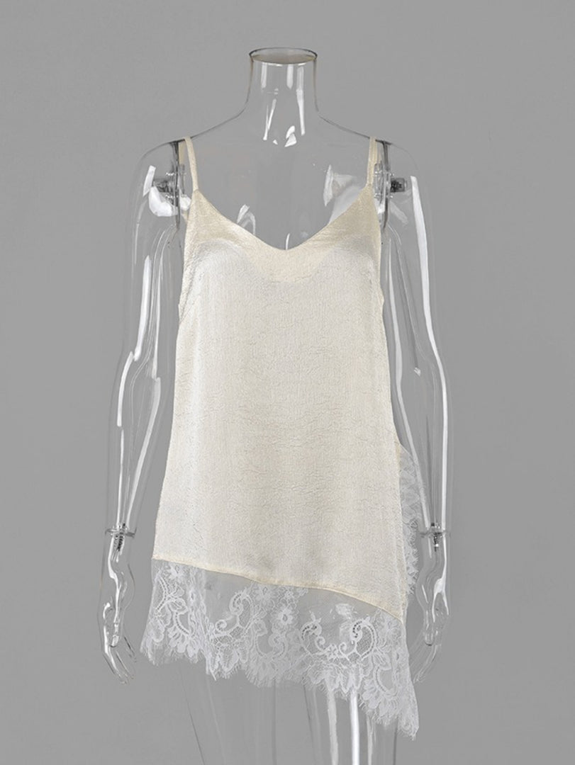 V Neck Lace Trim Sleeveless Tank Top N6F025