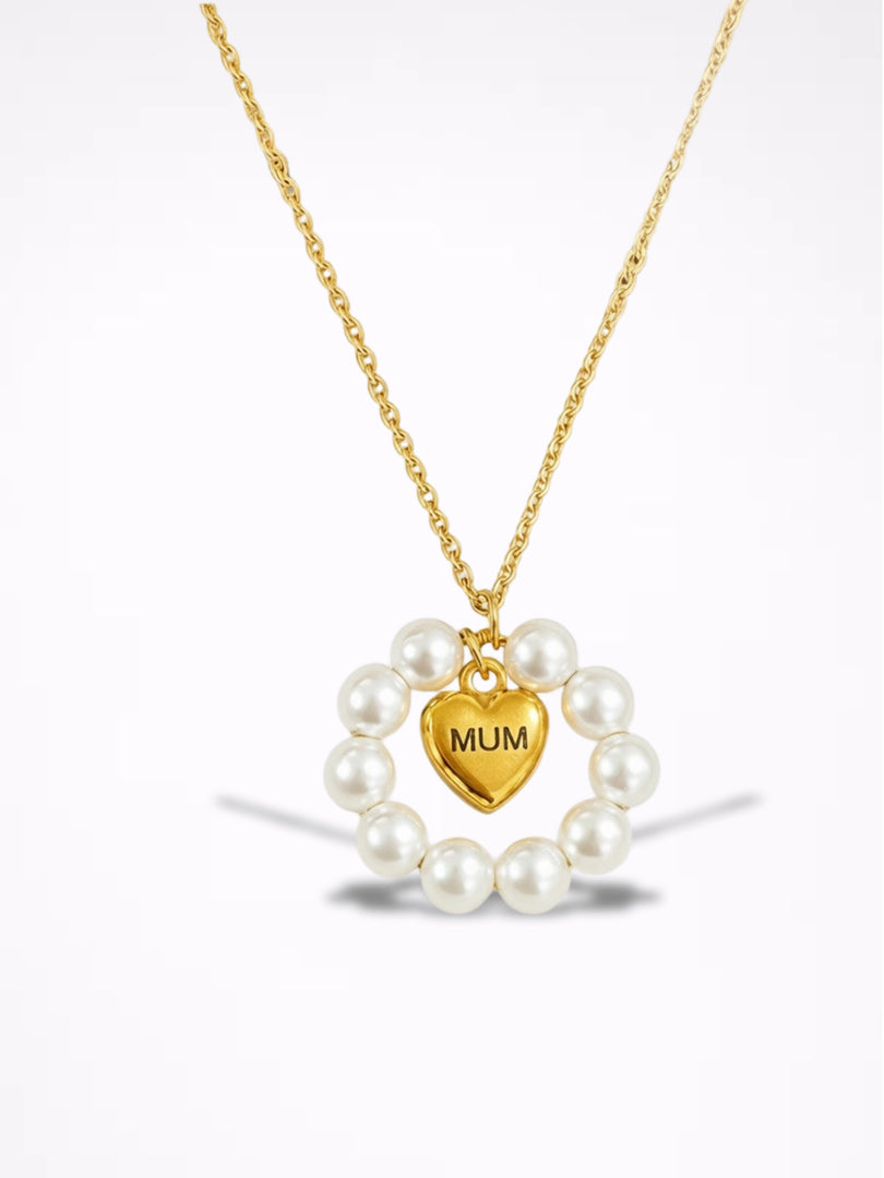 Pearl Heart Ring MUM Pendant Necklace Women N6D526