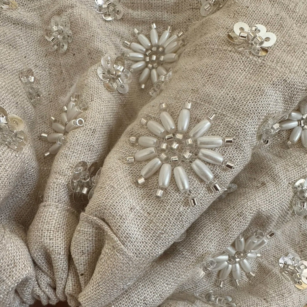 Linen Handmade Sequin Beaded Square Scrunchie N6F139