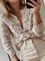 Load image into Gallery viewer, Women's Knit Hollow Out Button Top Commuter Style N6G267