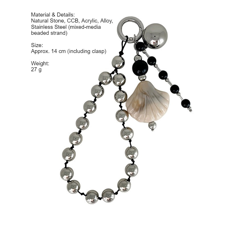 Silver Tone Beaded Keychain Minimalist Bag Charm  N6G033